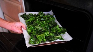 Put kale on Coolkie Sheet for making Kale Chips